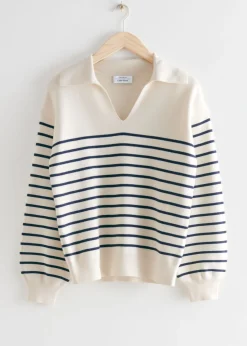 & Other Stories Sweaters & Knits | Relaxed Collared Sweater White Stripes