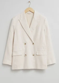 & Other Stories Outerwear | Relaxed Double-Breasted Linen Blazer Cream