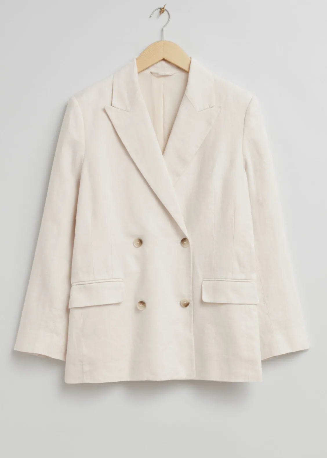 & Other Stories Outerwear | Relaxed Double-Breasted Linen Blazer Cream
