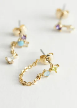 & Other Stories Earrings | Rhinestone Chain Drop Earrings Gold-colored