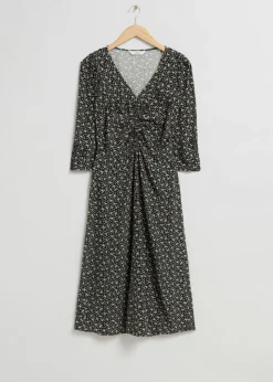 & Other Stories Dresses | Ruched Front Dress Black Floral Print