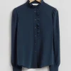 & Other Stories Blouses & Shirts | Ruffled Mulberry Silk Blouse Navy Blue