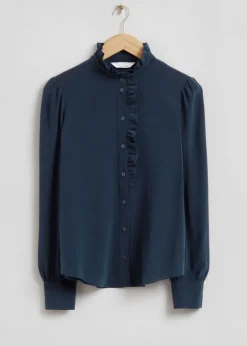 & Other Stories Blouses & Shirts | Ruffled Mulberry Silk Blouse Navy Blue