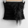 & Other Stories Tops | Ruffled Tulle Corset Top Black