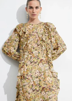 & Other Stories Dresses | Ruffle-Trimmed Midi Dress Yellow Print