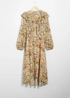 & Other Stories Dresses | Ruffle-Trimmed Midi Dress Yellow Print