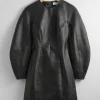 & Other Stories Dresses | Sculptural Leather Mini Dress Black