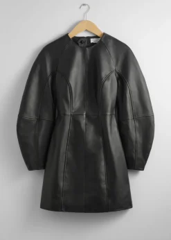 & Other Stories Dresses | Sculptural Leather Mini Dress Black