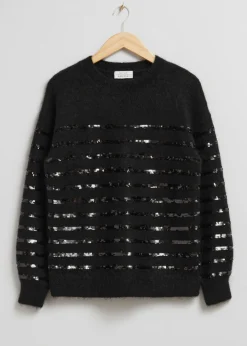 & Other Stories Sweaters & Knits | Sequin-Stripe Knit Sweater Black