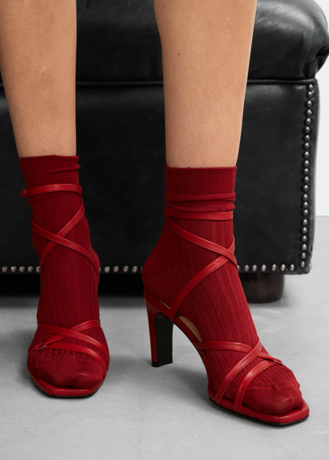 & Other Stories Heels | Sandals | Sleek Leather Sandals Ruby Red