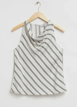 & Other Stories Tops | Slim-Fit Cowl Neck Top White/Black Striped