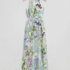 & Other Stories Dresses | Slim-Fit Halterneck Maxi Dress White/Blue Floral Print