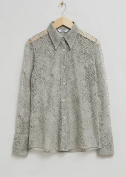 & Other Stories Blouses & Shirts | Slim-Fit Lace Shirt Grey Floral