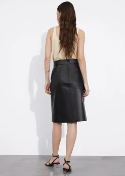 & Other Stories Skirts | Slit-Detailed Leather Mini Skirt Black