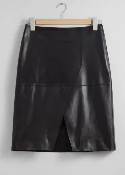 & Other Stories Skirts | Slit-Detailed Leather Mini Skirt Black