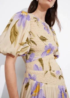 & Other Stories Dresses | Smocked Asymmetric Midi Dress Lilac Florals