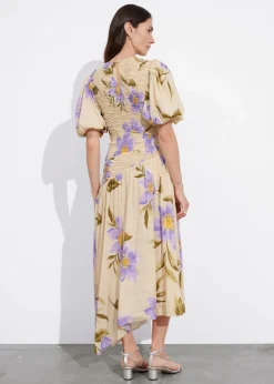 & Other Stories Dresses | Smocked Asymmetric Midi Dress Lilac Florals
