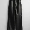 & Other Stories Pants | Straight Leather Trousers Black