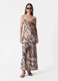 & Other Stories Dresses | Strappy Cowl-Neck Midi Dress White/Black/Orange