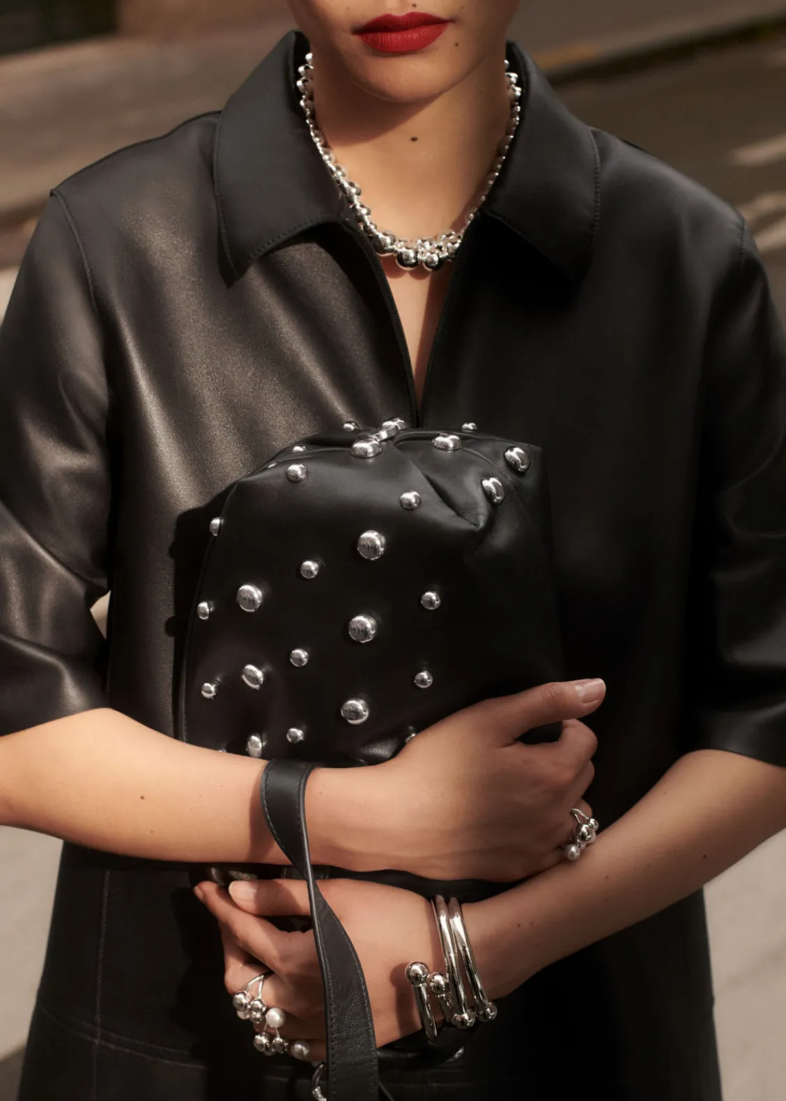 & Other Stories Shoulder Bags | Studded Leather Clutch Black