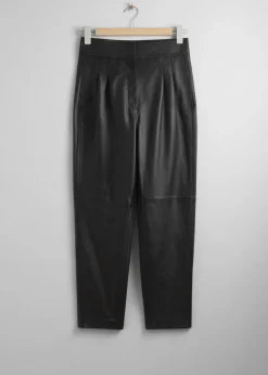 & Other Stories Pants | Tapered Leather Trousers Black