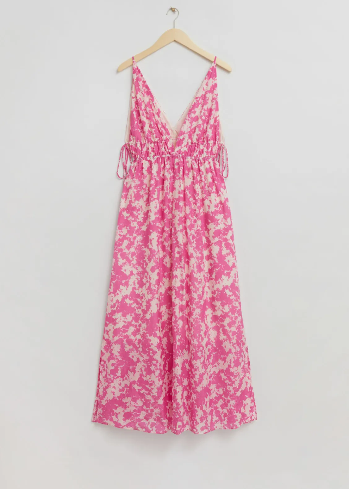 & Other Stories Dresses | Tie-Detailed V-Cut Dress Pink/White Patterned