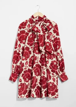 & Other Stories Dresses | Tie-Neck Mini Dress Red Florals