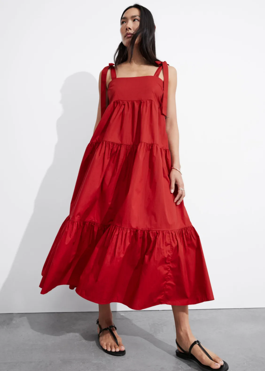 & Other Stories Dresses | Tiered Tie-Strap Midi Dress
