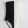 & Other Stories Swimwear | Two-Tone Bandeau Swimsuit Black/White