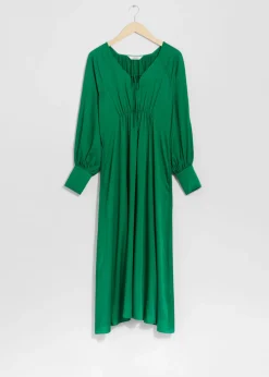 & Other Stories Dresses | V-Cut Satin Midi Dress