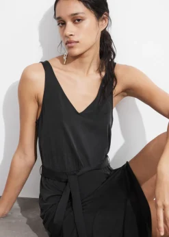 & Other Stories Dresses | V-Neck Cupro Midi Dress Black
