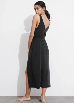 & Other Stories Dresses | V-Neck Cupro Midi Dress Black
