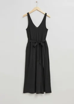 & Other Stories Dresses | V-Neck Cupro Midi Dress Black
