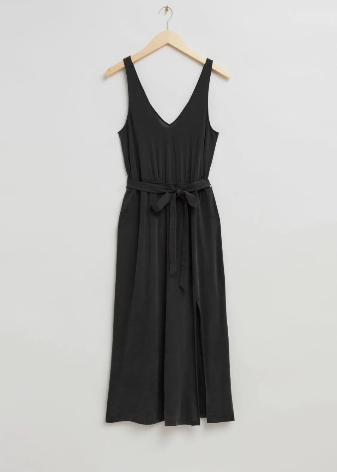 & Other Stories Dresses | V-Neck Cupro Midi Dress Black