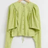 & Other Stories Blouses & Shirts | Voluminous Sleeve Frilled Blouse Green All Over Print