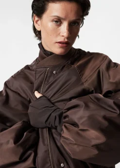 & Other Stories Outerwear | Voluminous-Sleeve Bomber Jacket Dark Brown