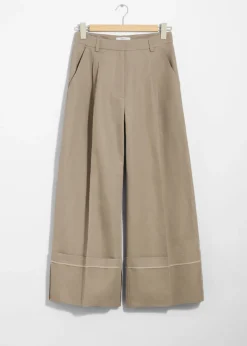 & Other Stories Pants | Wide Fold-Up Cuff Trousers Mole