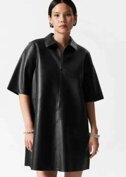 & Other Stories Dresses | Zip-Detailed Leather Mini Dress Black