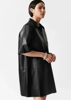& Other Stories Dresses | Zip-Detailed Leather Mini Dress Black